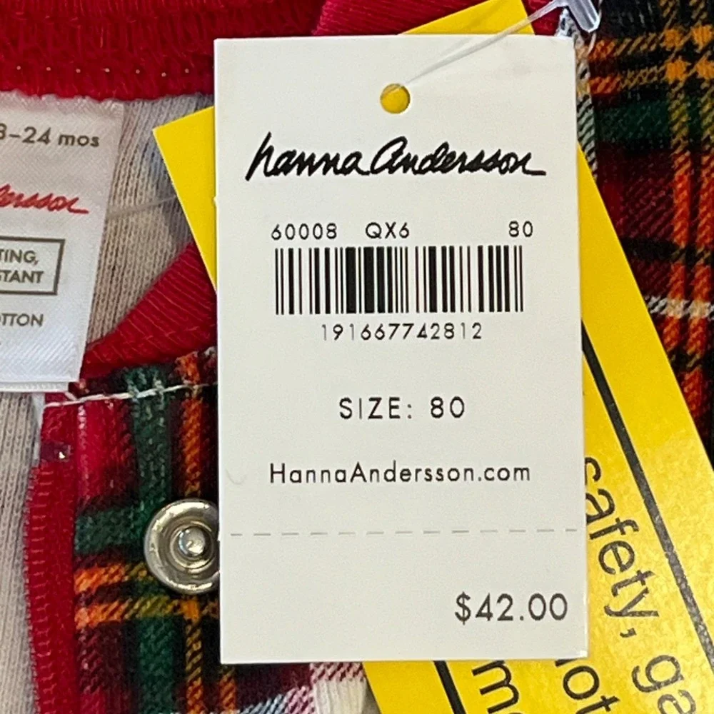 NWT Hanna Andersson Pajama Sleeper Unisex 80cm 18-24mos Plaid 100% Organic Cotto
